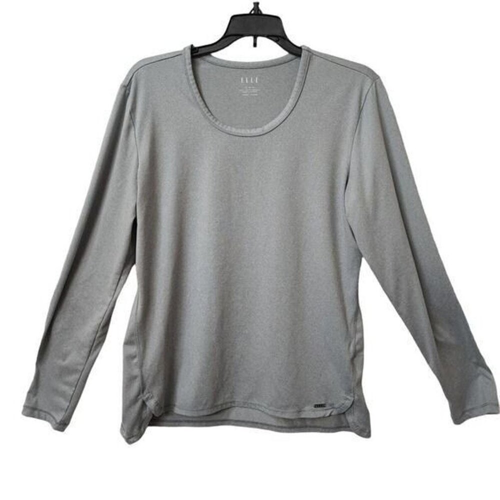 Elle Long Sleeve Stretch Tunic Shirt Women's size Medium Gray‎ Polyester blend